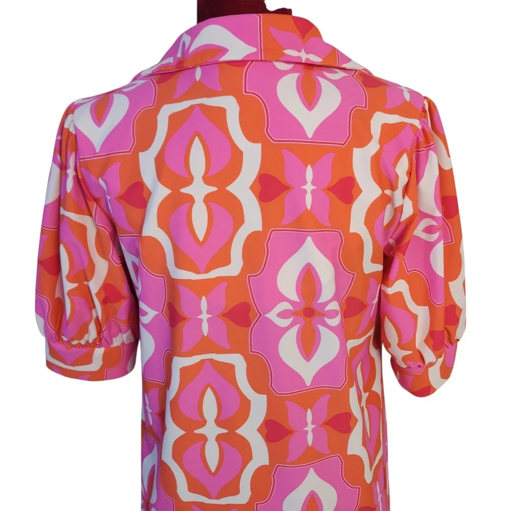 Jude Connally Made in USA Shift Dress Geometric Floral Sz XS *Runs Big* HG4514‎